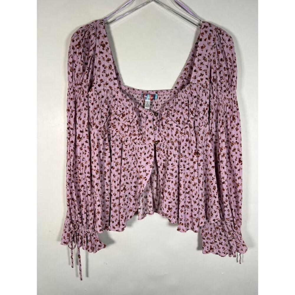 Urban Outfitters Women's Allie Tie-Sleeve Blouse L Purple Floral Print Boho - Picture 4 of 11